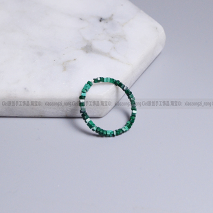 Ciel原创手工孔雀石戒指关节戒迷你小尾戒1.5mm极细方片珠戒圈女