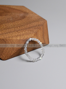 Ciel原创手工天然灰色月光石戒指2mm方块珠指环关节戒尾戒骨戒小