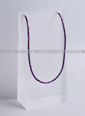 Ciel原创设计手工电镀黑胆石项链2mm极细鼓珠切面锁骨链短链紫色