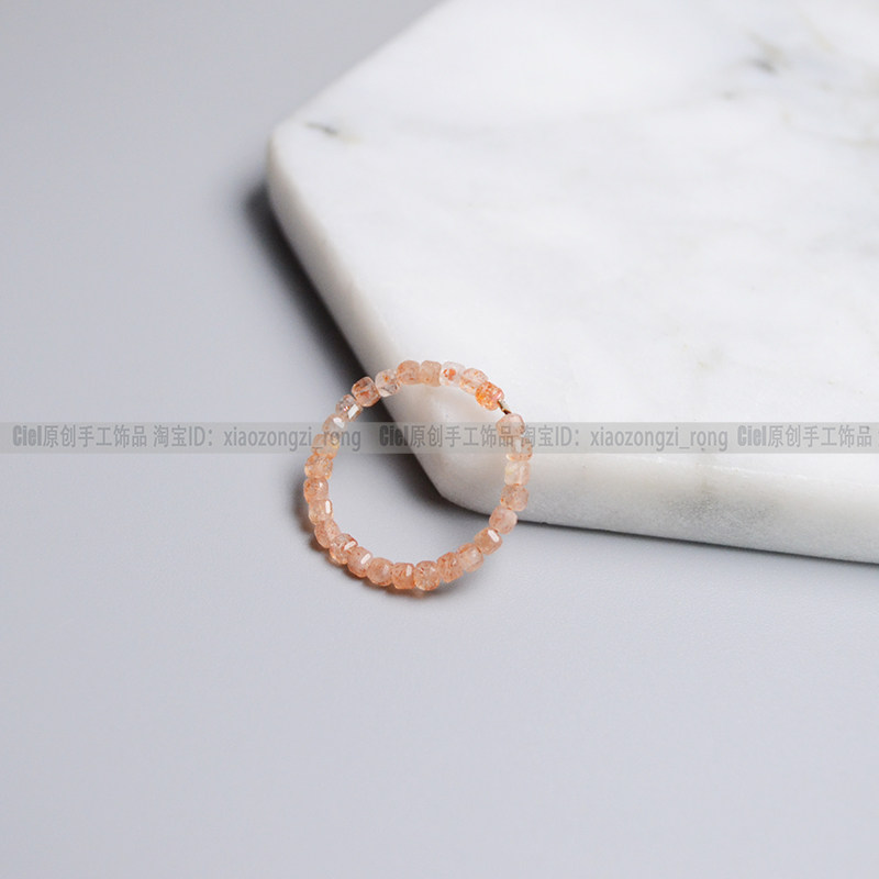Ciel原创手工天然金草莓晶戒指2mm方糖珠指环关节戒尾戒桃花女生