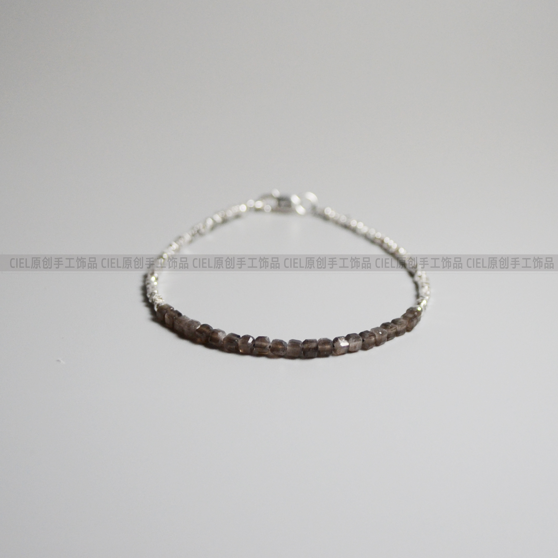 天然银曜石方糖珠+925纯银手脚链