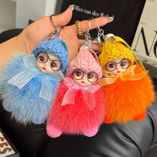 真狐狸毛娃娃汽车钥匙扣挂饰可爱毛绒公仔玩偶书包包挂件情侣礼物