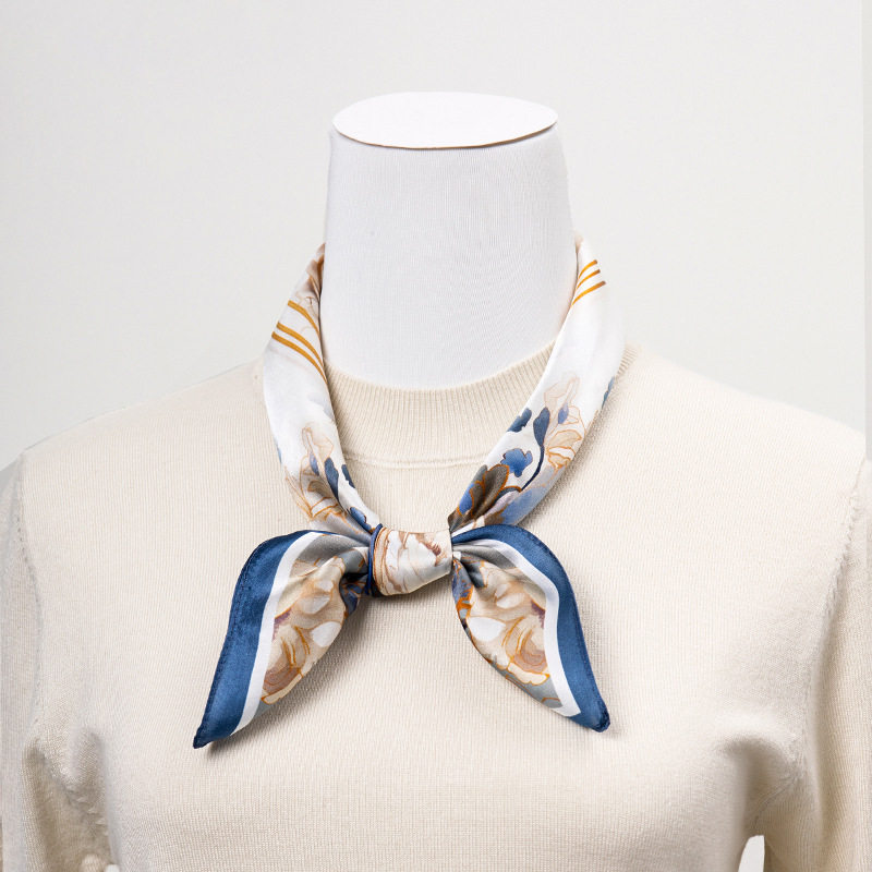 蓝色玫瑰新款53小方巾100%桑蚕丝丝巾真丝柔软轻奢高档系脖送妈妈