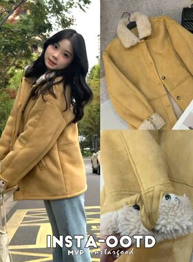 北海道的雪 韩版皮毛一体2025秋冬新款羊羔毛保暖显瘦外套