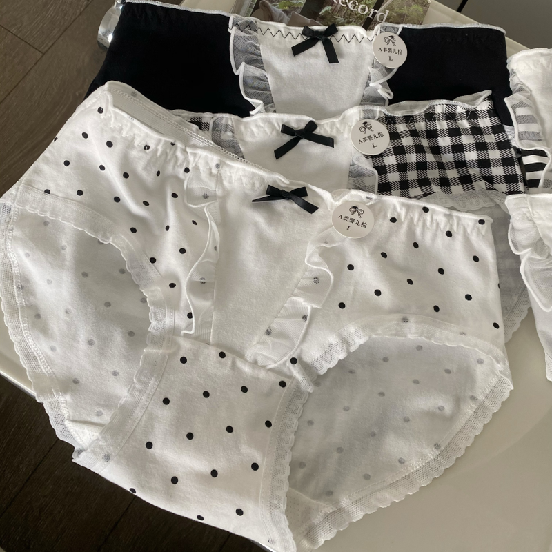 冷淡风黑白洛丽塔透气纯棉内裤女