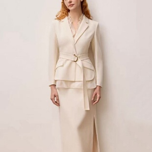 真丝内衬荷叶边V领长袖 商场同款 2025秋季 新款 外套1C35370250 西装