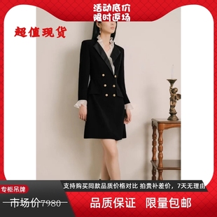 2023早秋新款高端定制轻奢流光纱拼接西装双排扣连衣裙1C33305220