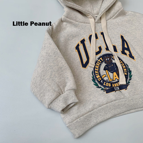 自制ucla连帽薄绒休闲洋气印花