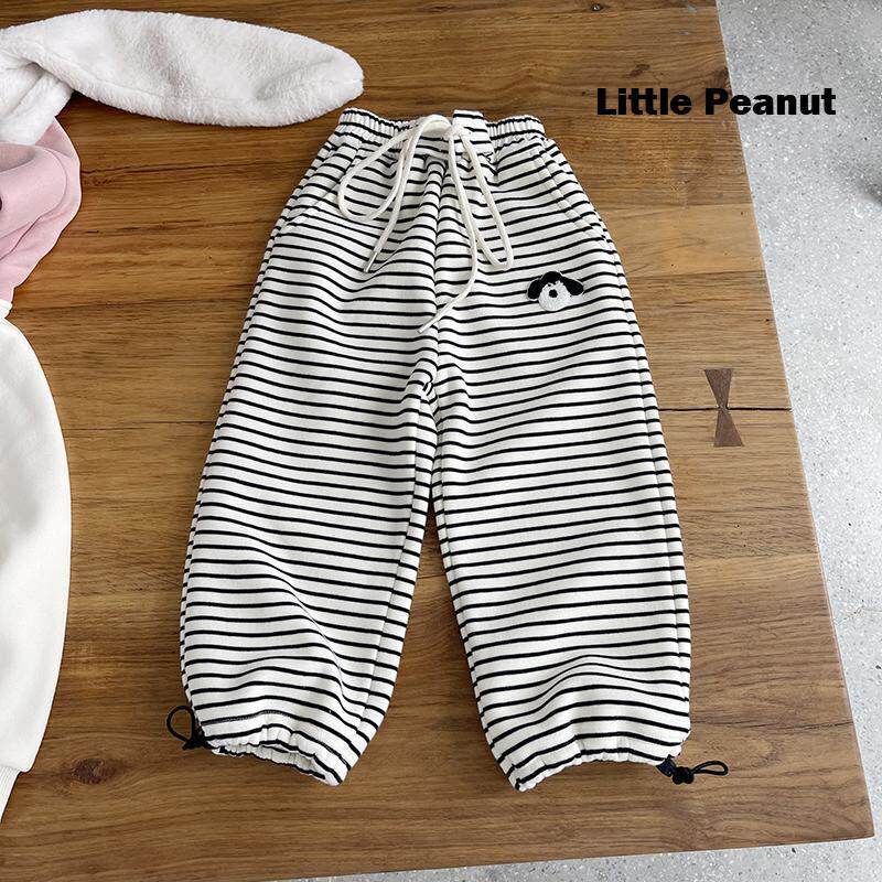 小狗狗条纹一体绒长裤 脚口可收 两穿休闲卫裤 男宝女宝中性童装