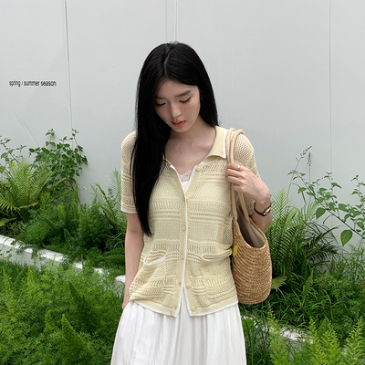 休闲减龄针织开衫百搭短袖上衣女