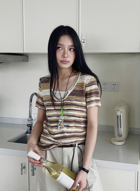 BORAN帛然假两件针织衫2025年春季新款V领条纹百搭毛衣女B2E6300S