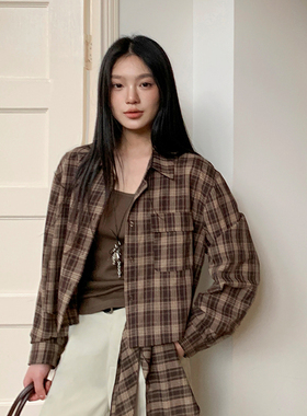 BORAN帛然2025秋季新款复古百搭两件套上衣格子衬衫+背心B2E8233S