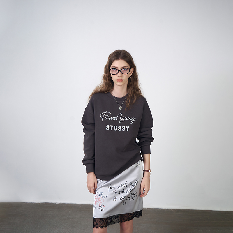 BORAN帛然2025秋季新款字母印花卫衣女宽松百搭圆领长袖上衣8023S