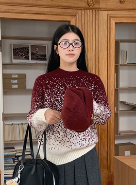 BORAN帛然2025简约圆领渐变圣诞新年氛围感休闲百搭针织毛衣9058