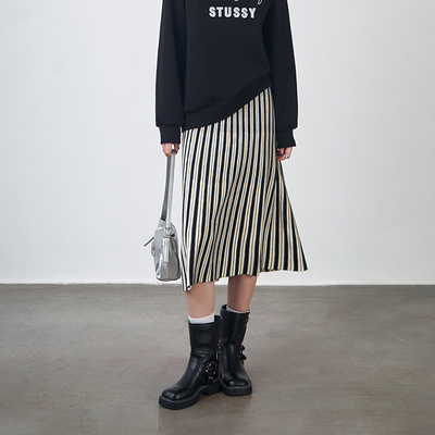 BORAN帛然2025年秋季新款半身裙条纹高级感气质裙子高腰中长裙女