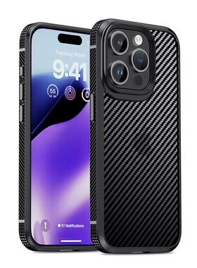 适用苹果15promax手机壳iphone14plus碳纤维纹保护套13个性12防摔