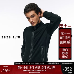 NOFAITH小羊皮拼接毛织立领外套男冬季Slimfit休闲开衫上衣W6387