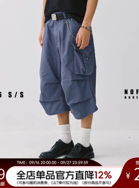 NOFAITH水洗做旧cargo工装短裤人字纹纯棉320G男夏宽松休闲七分裤
