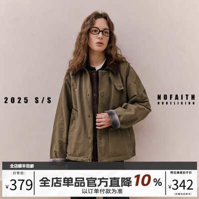NOFAITH复古猎装巴恩风夹克男宽松休闲短款上衣工装外套男女25FW