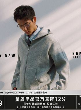 NOFAITH春季17.5微米澳洲纯羊毛短款连帽拉链毛衣宽松廓形上衣男