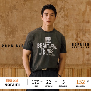 NOFAITH重水洗印花短袖t恤男夏季宽松休闲vintage短宽圆领上衣薄