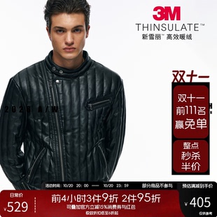 NOFAITH机车夹克棉衣3M棉150g男冬季防风PU皮短款皮衣W6385