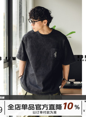 NOFAITH水洗口袋印花短袖夏季纯棉宽松短袖T恤男士复古半袖无信仰