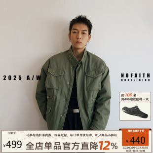 NOFAITH横断竹节棉高密羊羔绒M65立领夹克男复古宽松休闲工装 外套