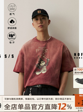 NOFAITH水洗做旧米老鼠vintage短袖t恤男夏季纯棉宽松打底情侣t潮