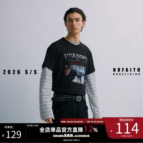 NOFAITH短宽50S高捻轻薄棉图案印花T恤男夏季透气休闲情侣上衣