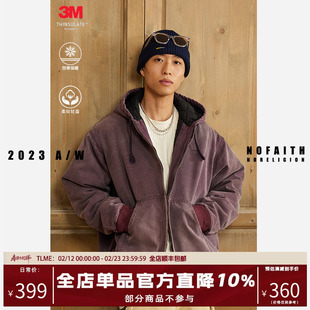 NOFAITH水洗做旧连帽棉服男秋冬日系复古加棉休闲外套上衣无信仰