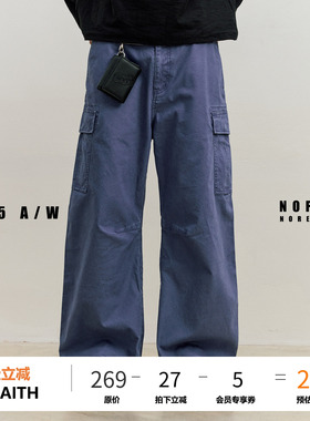 NOFAITH水洗做旧弯刀工装裤男宽松百搭直筒法工裤休闲长裤潮25FW