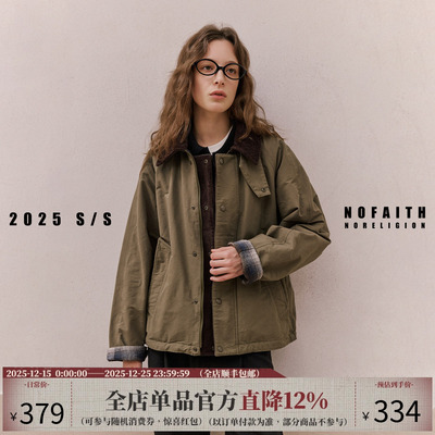 NOFAITH复古猎装巴恩风夹克男宽松休闲短款上衣工装外套男女25FW