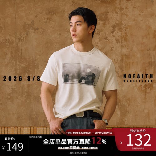 NOFAITH竹节棉230G直喷印花vintage纯棉透气短宽圆领短袖T恤男潮