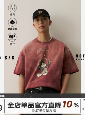 NOFAITH水洗做旧米老鼠vintage短袖t恤男夏季纯棉宽松打底情侣t潮