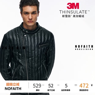 NOFAITH机车夹克棉衣3M棉150g男冬季防风PU皮短款皮衣W6385