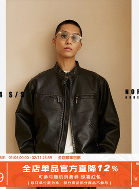 NOFAITH日系复古做旧皮衣外套男秋冬宽松防风休闲潮牌情侣皮夹克