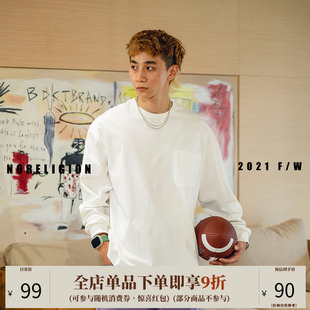 NOFAITH重磅300g打底衫 T恤宽松男女无信仰 纯白色藏青圆领休闲长袖