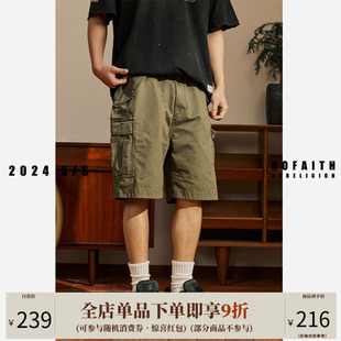 拉链口袋休闲五分裤 NOFAITH日系复古水洗做旧工装 新品 男夏季 短裤