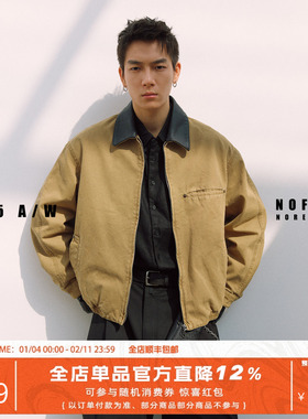 NOFAITH水洗复古牛皮领夹克外套男春秋款宽松休闲百搭短款上衣