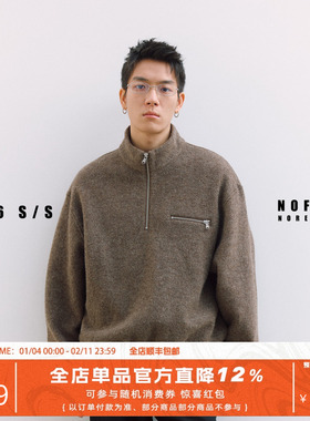 NOFAITH重磅100%羊毛短款卫衣男春季宽松休闲半拉链530G羊毛上衣
