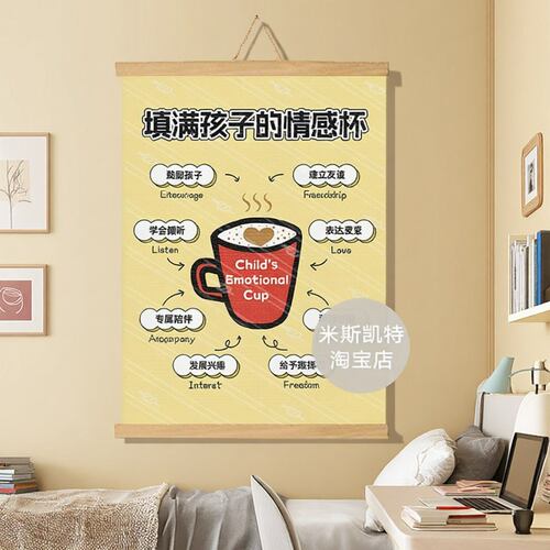 儿童情感杯挂画情绪管理正念成长教育海报奶油风幼儿园小学儿童房