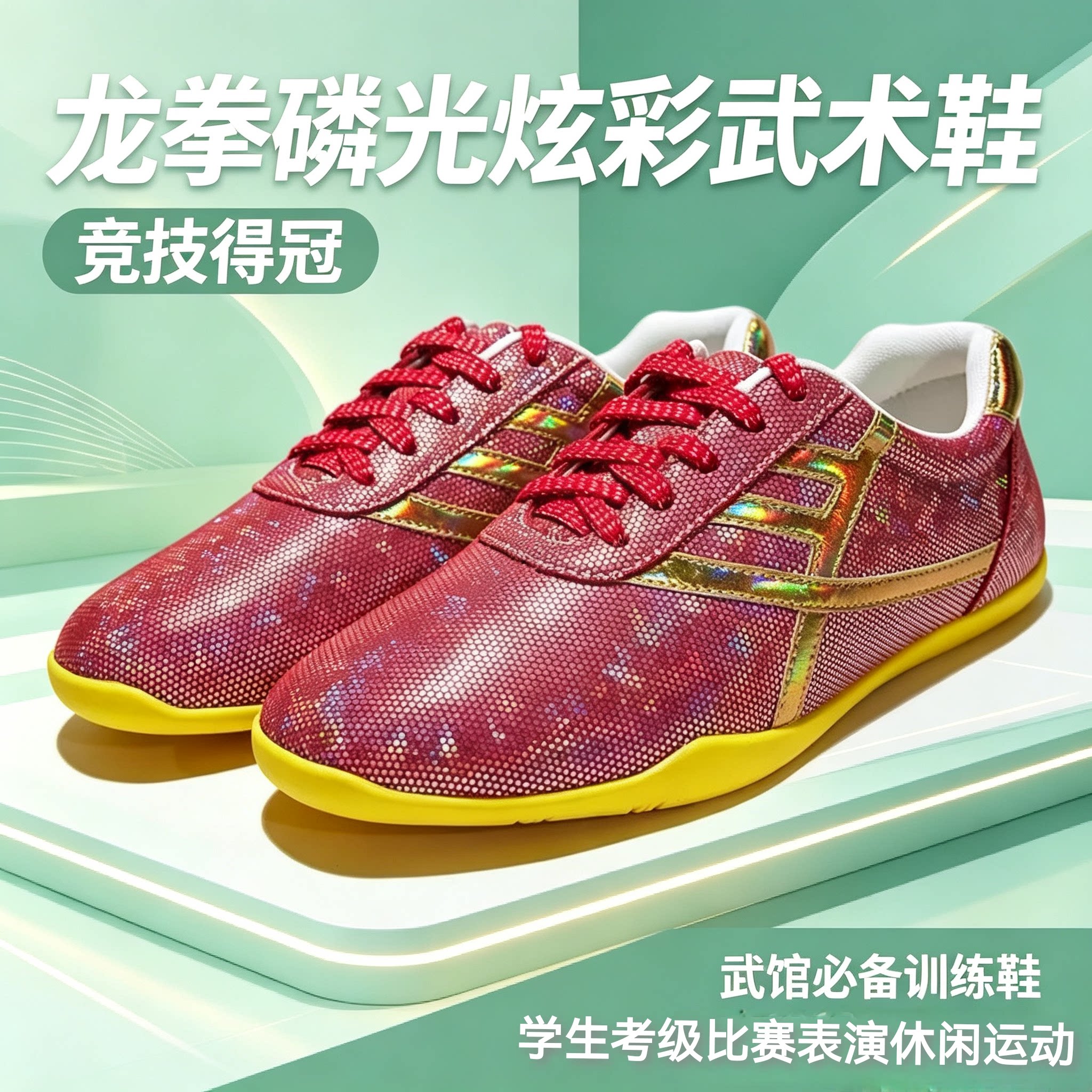 龙拳磷光炫彩软底专业太极武术鞋图片