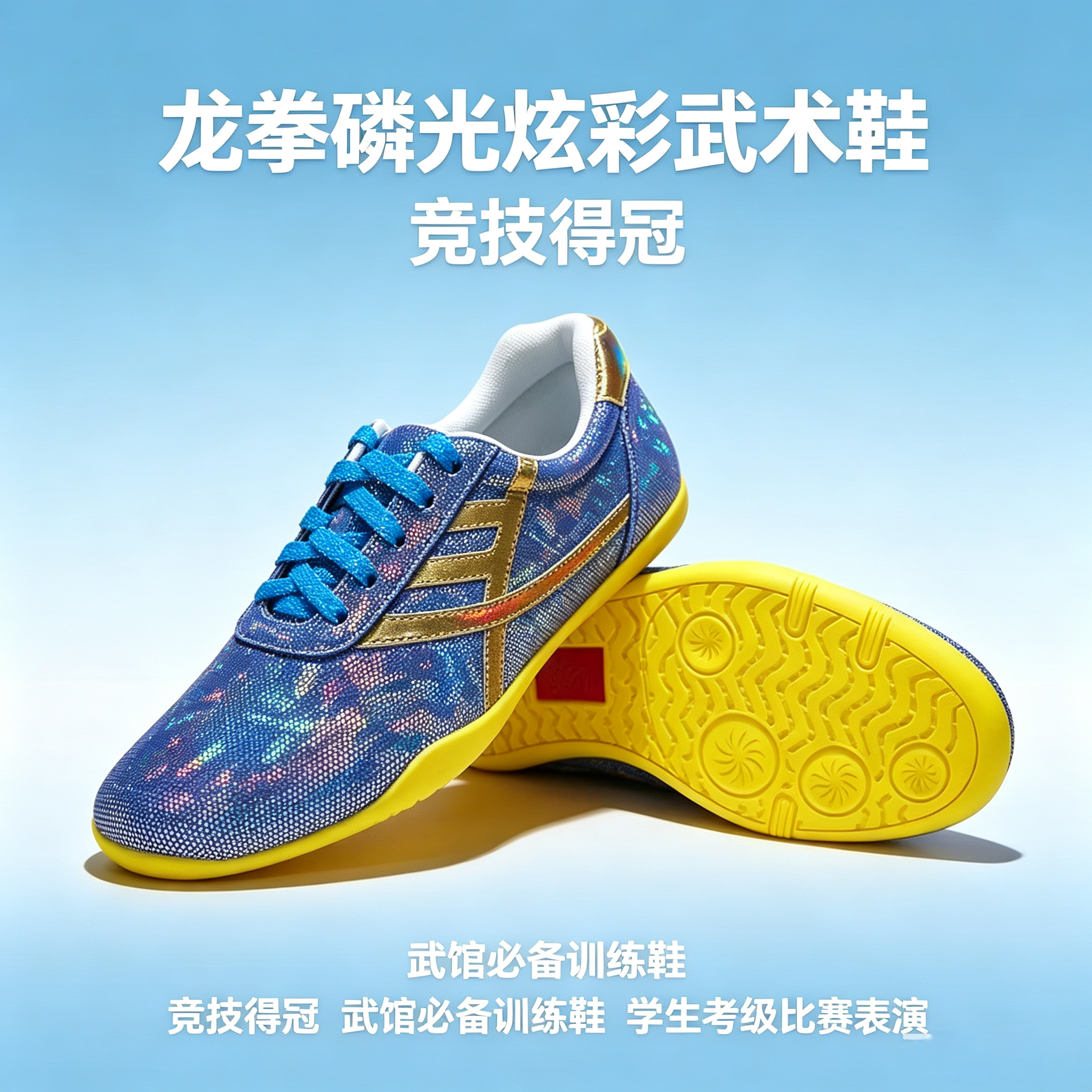 龙拳专业太极鞋炫彩磷光底防滑耐磨比赛训练运动鞋男女同款太极鞋