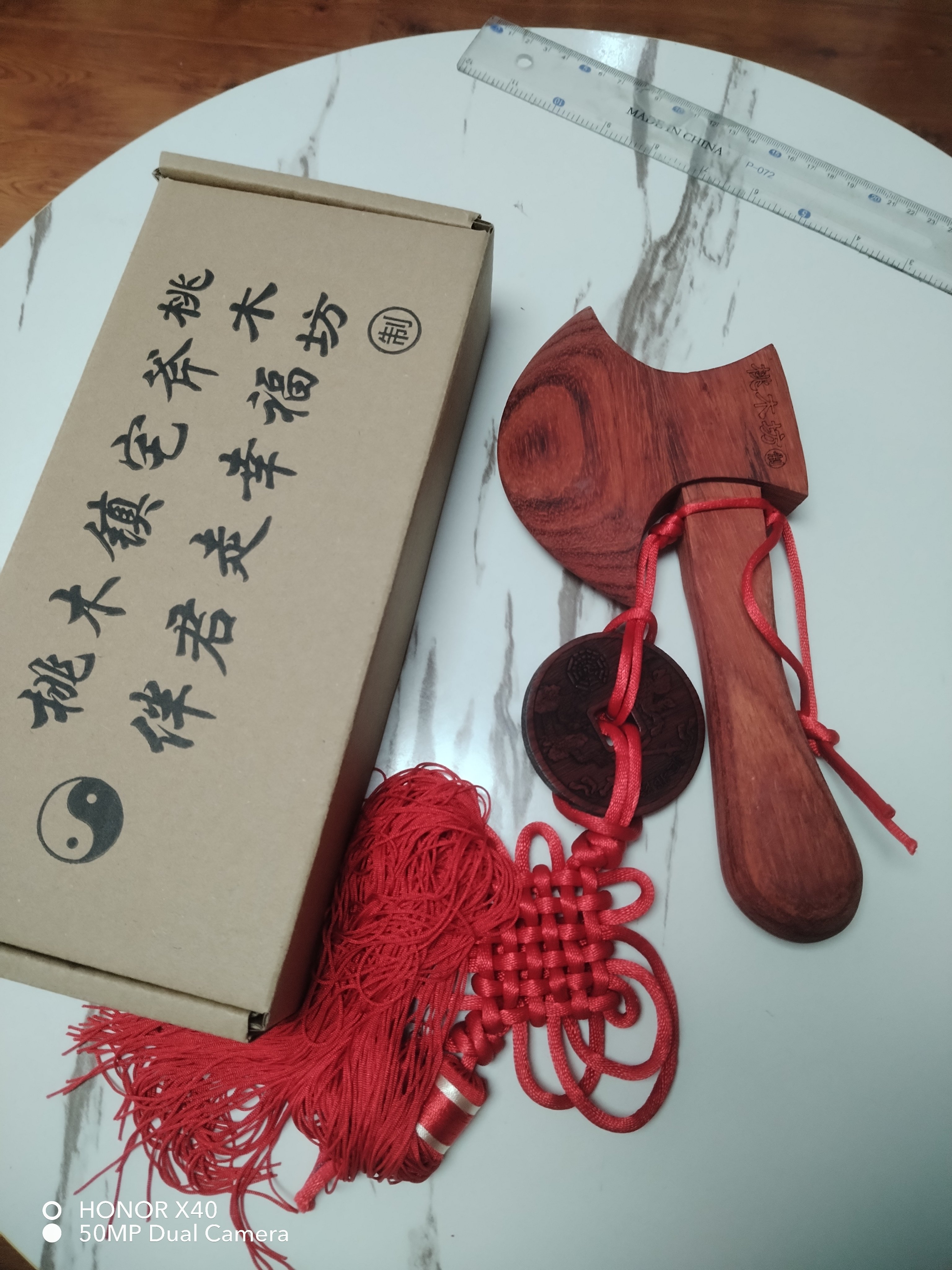 桃木斧子镇宅宝斧保平安真桃木手工雕刻一斧压百祸包邮27厘米红色
