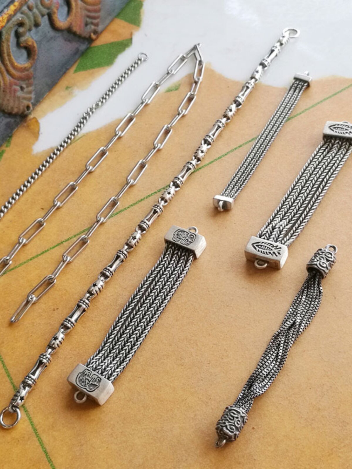CHAIN SEMI-FINISHED BRACELET DIY MATERIAL VINTAGE DISTRESSED SILVER NECKLACE ACCESSORIES SILVER TASSEL BEAD CHAIN ACCESSORIES