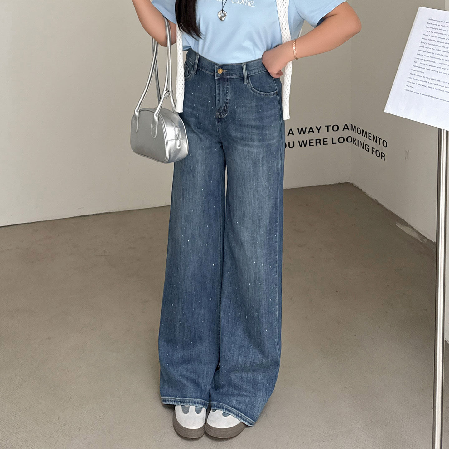 蓝色牛仔裤2026春季新款220斤胖mm大码韩版高腰烫钻宽松显瘦长裤,女装/女士精品,牛仔裤,淘宝优惠券,粉丝福利购,淘宝优惠卷