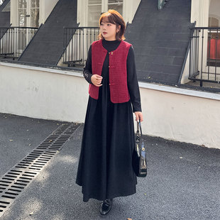 新中式连衣裙2025冬季新款220斤胖mm大码气质显瘦马甲长裙两件套