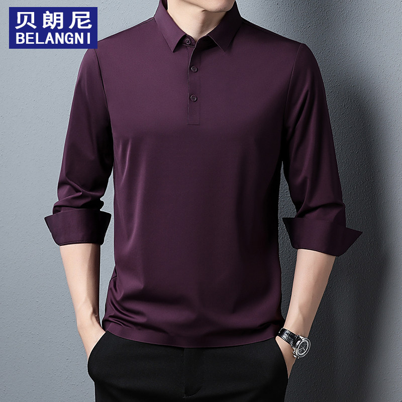 高端喜爸爸装参加结婚宴礼服公公透气POLO衫男婚宴装红色长袖T恤
