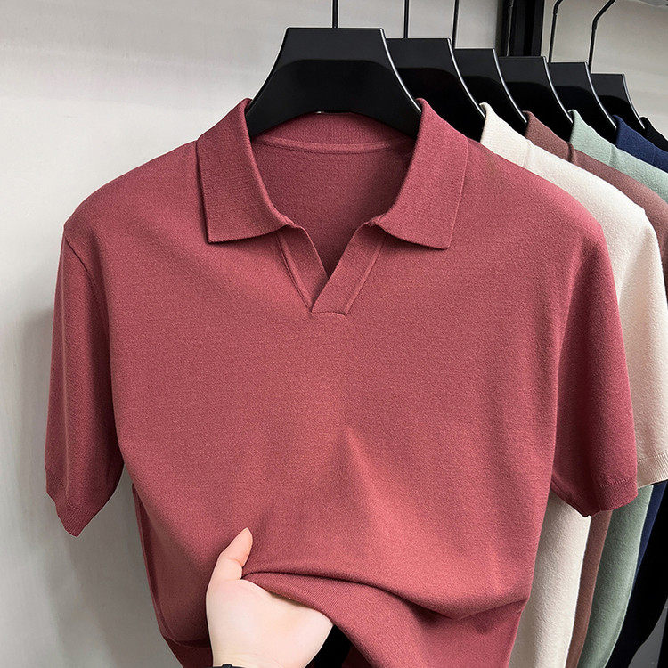 红色男士短袖t恤POLO衫中老年爸爸透气冰感喜公公婚宴装结婚礼服